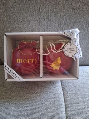 2 Piece Set Of Red/gold  'Merry' Holiday Ornament 3x3in Christmas